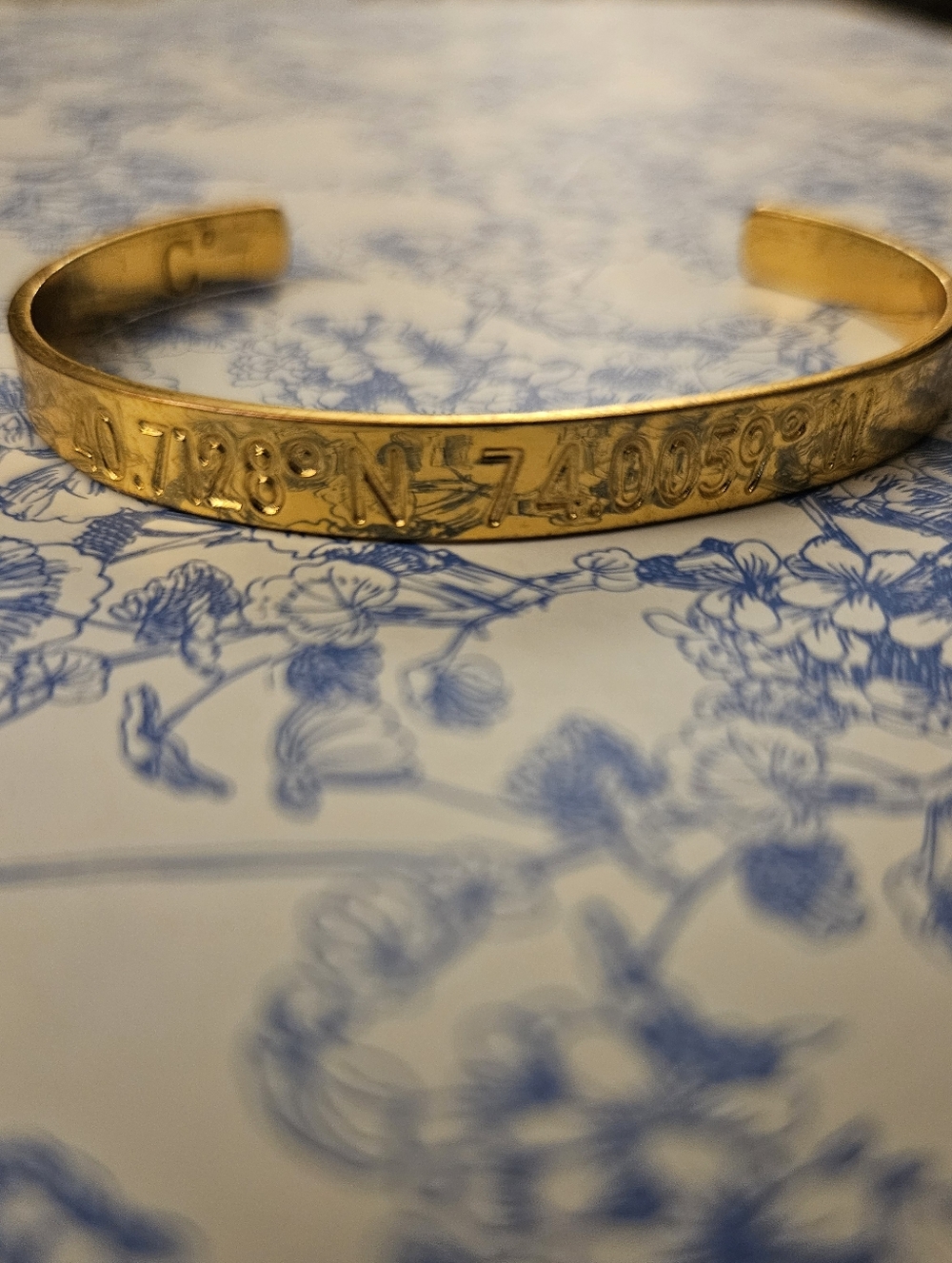 Gold New York City Coordinates Cuff Bracelet | 40.7128° N 74.0060° W Minimalist